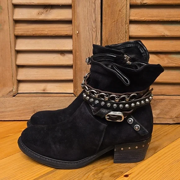 SALE!! A.S.98 CHESTER Black Sueded Leather Short Boots - Picture 5 of 14